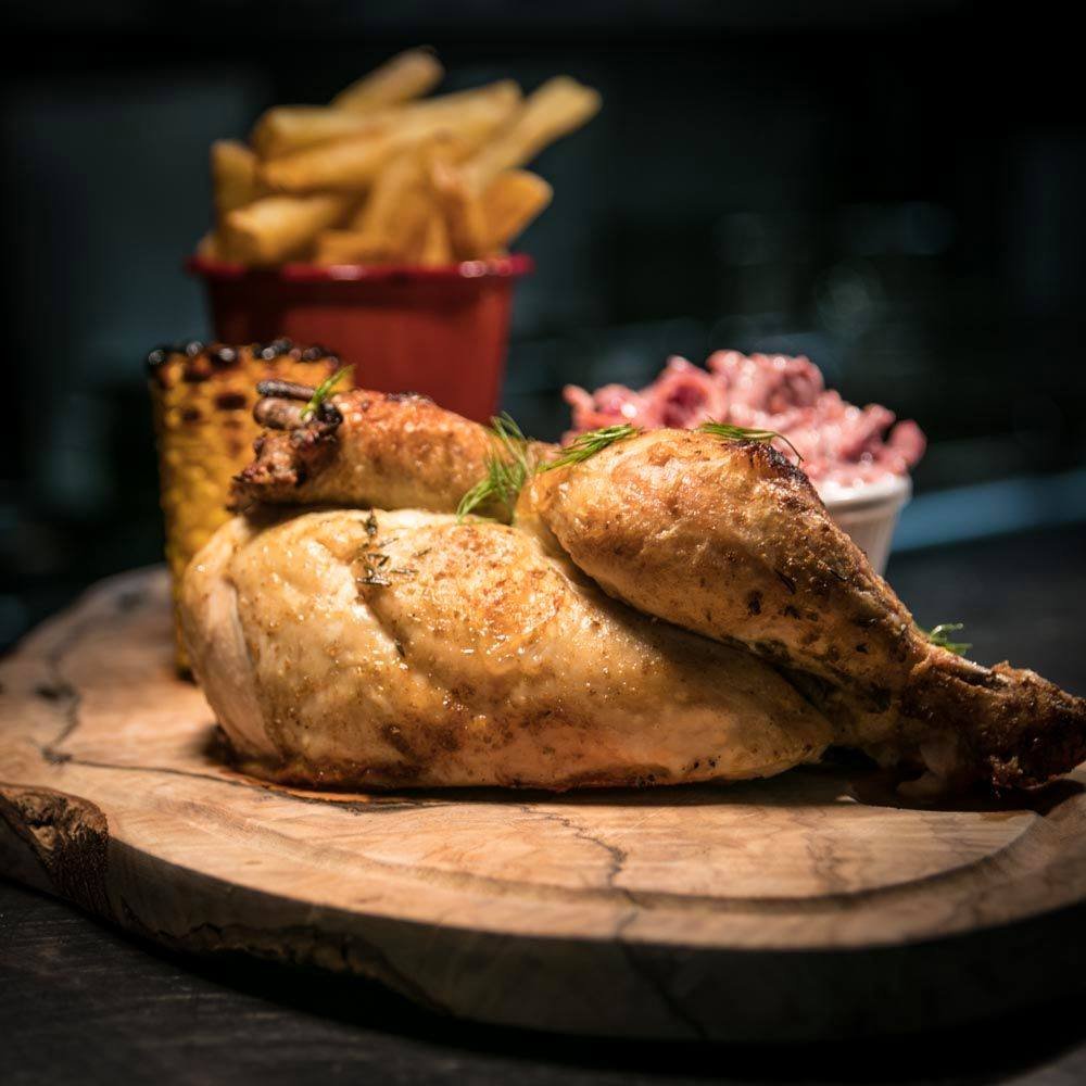 image of a 1/2 roasted chicken